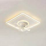 White Geometric Flush Mount Ceiling Fan with LED Light Image - 15