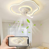 White Geometric Flush Mount Ceiling Fan with LED Light Image - 2