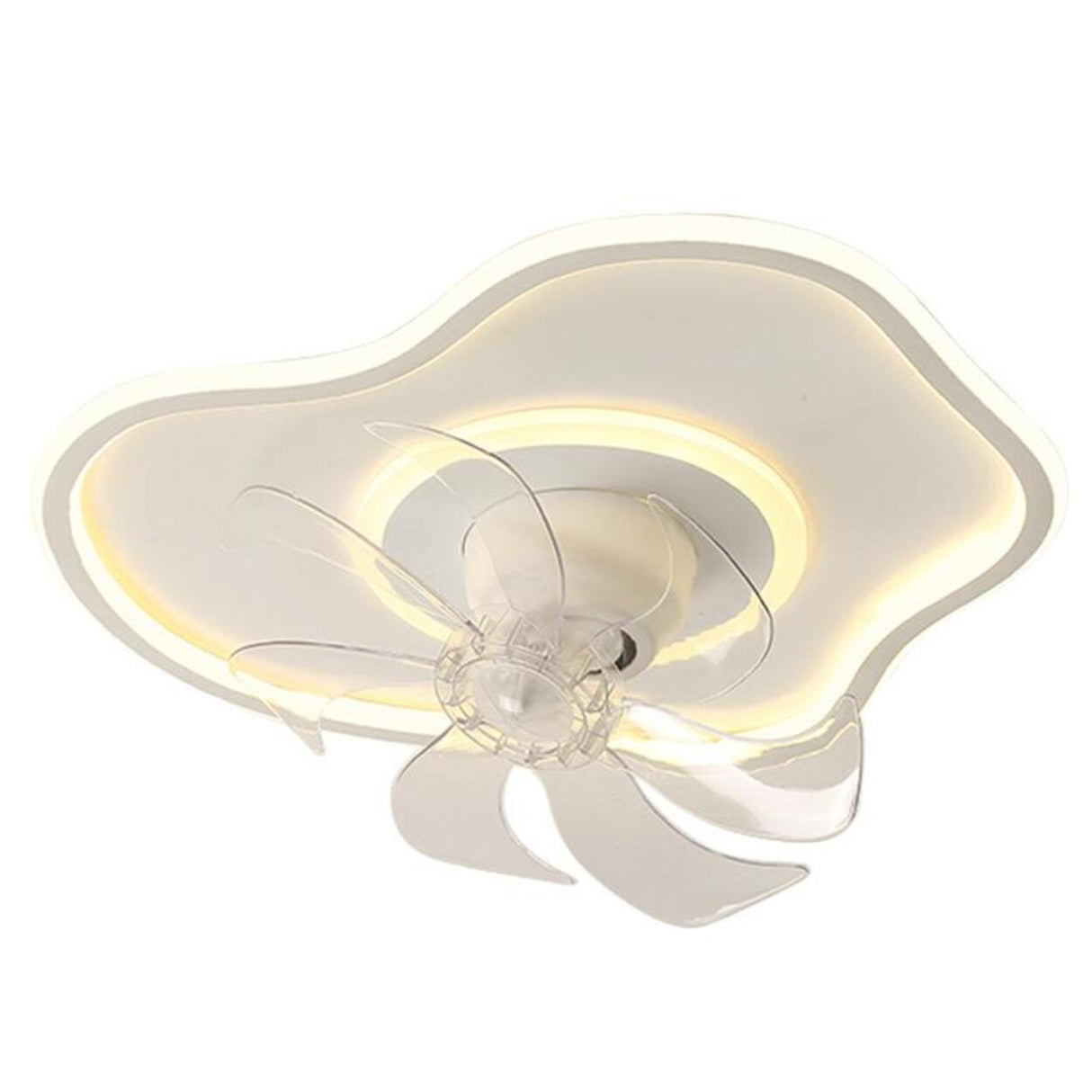 White Geometric Flush Mount Ceiling Fan with LED Light Image - 5