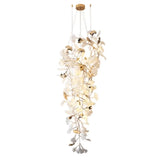 White Ginkgo Leaf Gold Metal High Ceiling Foyer Chandelier Image - 6