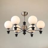 White Glass Ball Branch Silver Living Room Chandelier Image - 2