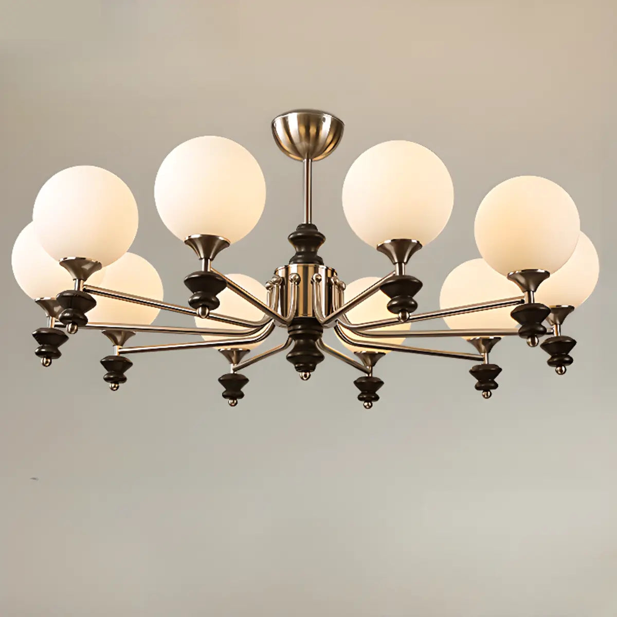 White Glass Ball Branch Silver Living Room Chandelier Image - 5