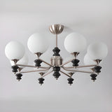 White Glass Ball Branch Silver Living Room Chandelier Image - 8