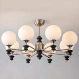 White Glass Ball Branch Silver Living Room Chandelier Image - 9