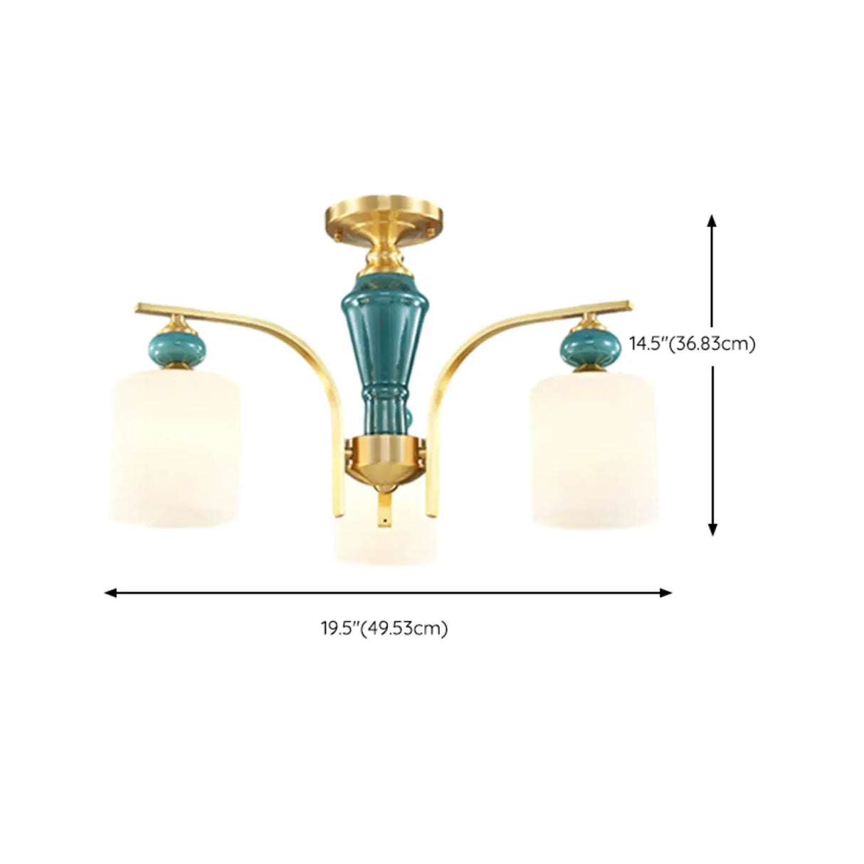 White Glass Cylinder Brass Semi-Flush Mount Lamp 8-Head 