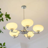 White Glass Drum LED Chandelier Adjustable Height Image - 1