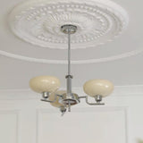 White Glass Drum LED Chandelier Adjustable Height Image - 13