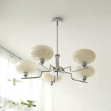 White Glass Drum LED Chandelier Adjustable Height Image - 14