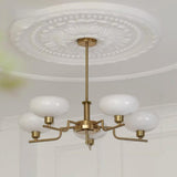 White Glass Drum LED Chandelier Adjustable Height Image - 15