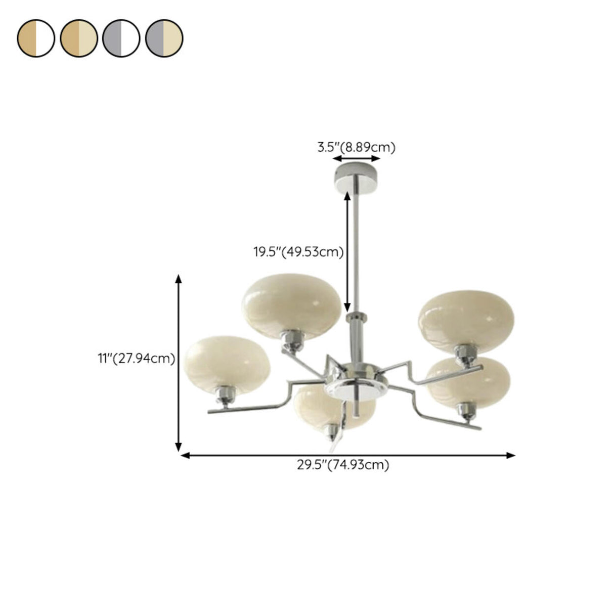 White Glass Drum LED Chandelier Adjustable Height Image - 18