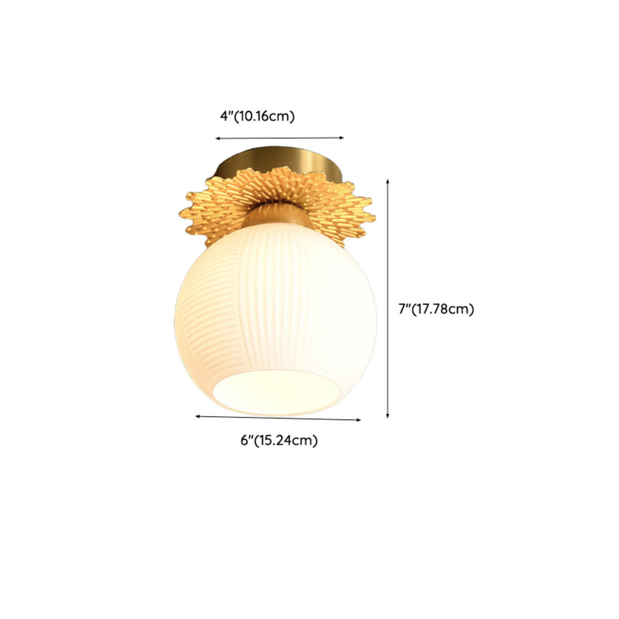 White Glass Globe Gold Semi-Flush Mount Light 2-Light 