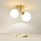 White Glass Globe Gold Semi-Flush Mount Light 2-Light Image - 5