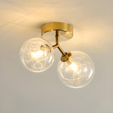 White Glass Globe Gold Semi-Flush Mount Light 2-Light Image - 6