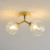 White Glass Globe Gold Semi-Flush Mount Light 2-Light Image - 9