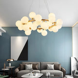 White Glass Gold Circle Living Room Bubble Chandelier Image - 1