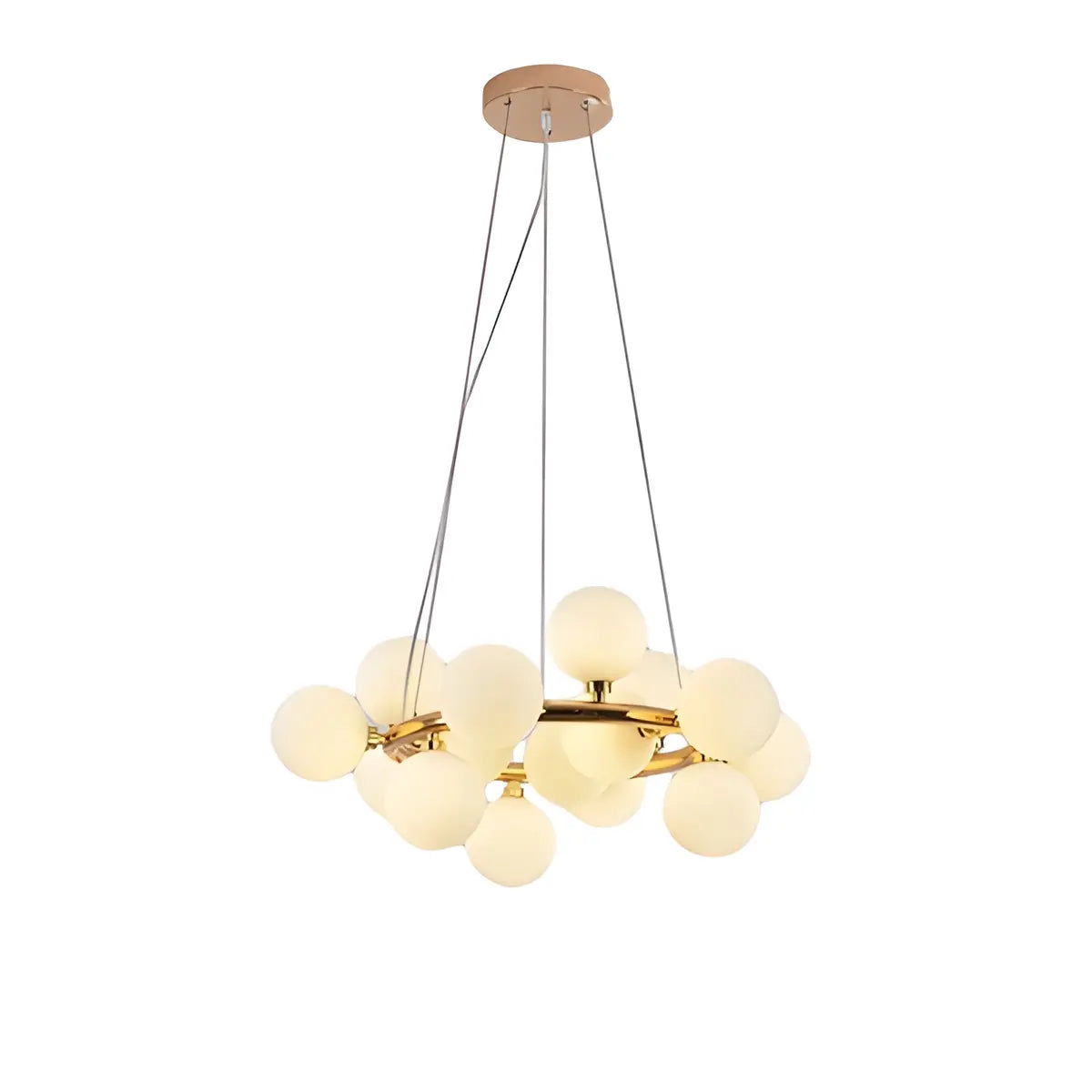 White Glass Gold Circle Living Room Bubble Chandelier Image - 2