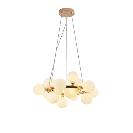 White Glass Gold Circle Living Room Bubble Chandelier Image - 2