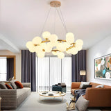 White Glass Gold Circle Living Room Bubble Chandelier Image - 4