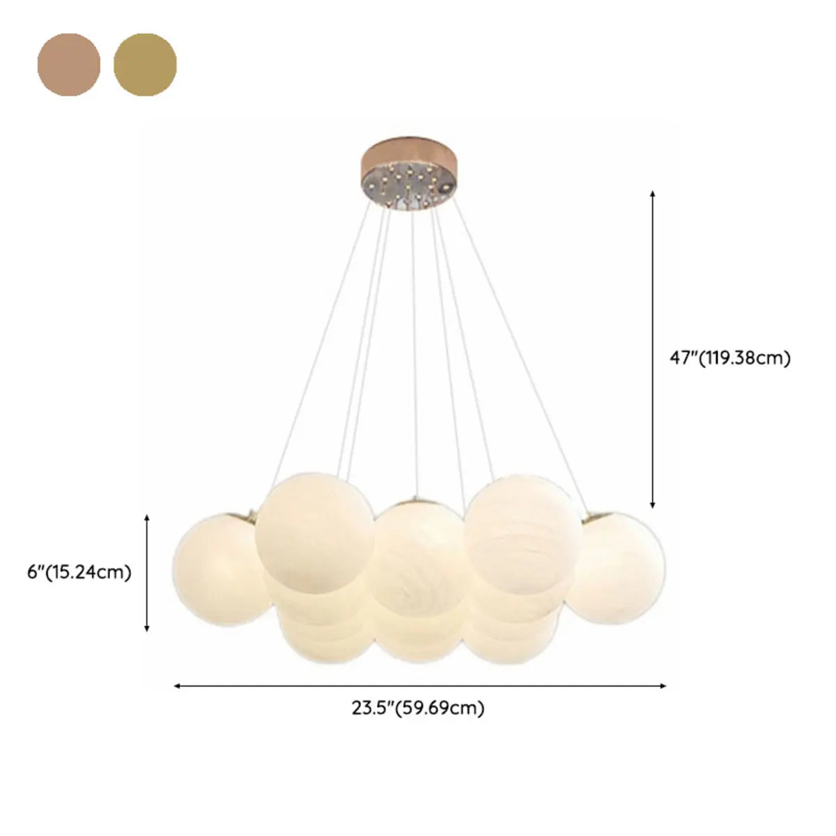 White Glass Living Room Cluster Coppery Bubble Chandelier Image - 15