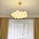 White Glass Living Room Cluster Coppery Bubble Chandelier Image - 6