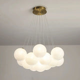 White Glass Living Room Cluster Coppery Bubble Chandelier Image - 7