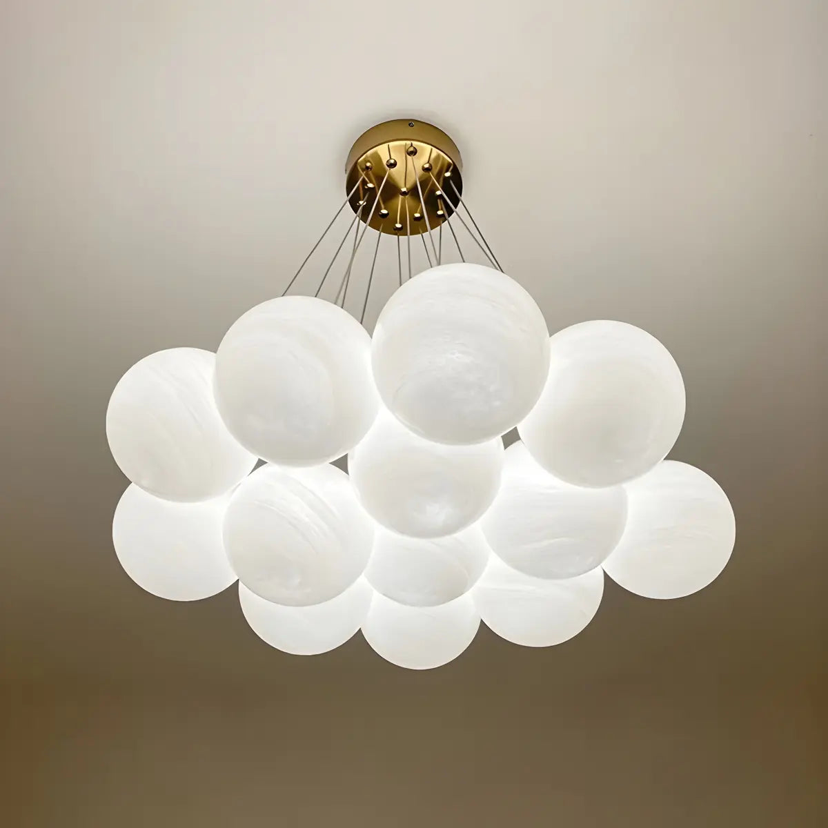 White Glass Living Room Multi-Light Bubble Chandelier Image - 11