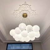 White Glass Living Room Multi-Light Bubble Chandelier Image - 2