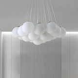 White Glass Living Room Multi-Light Bubble Chandelier Image - 3