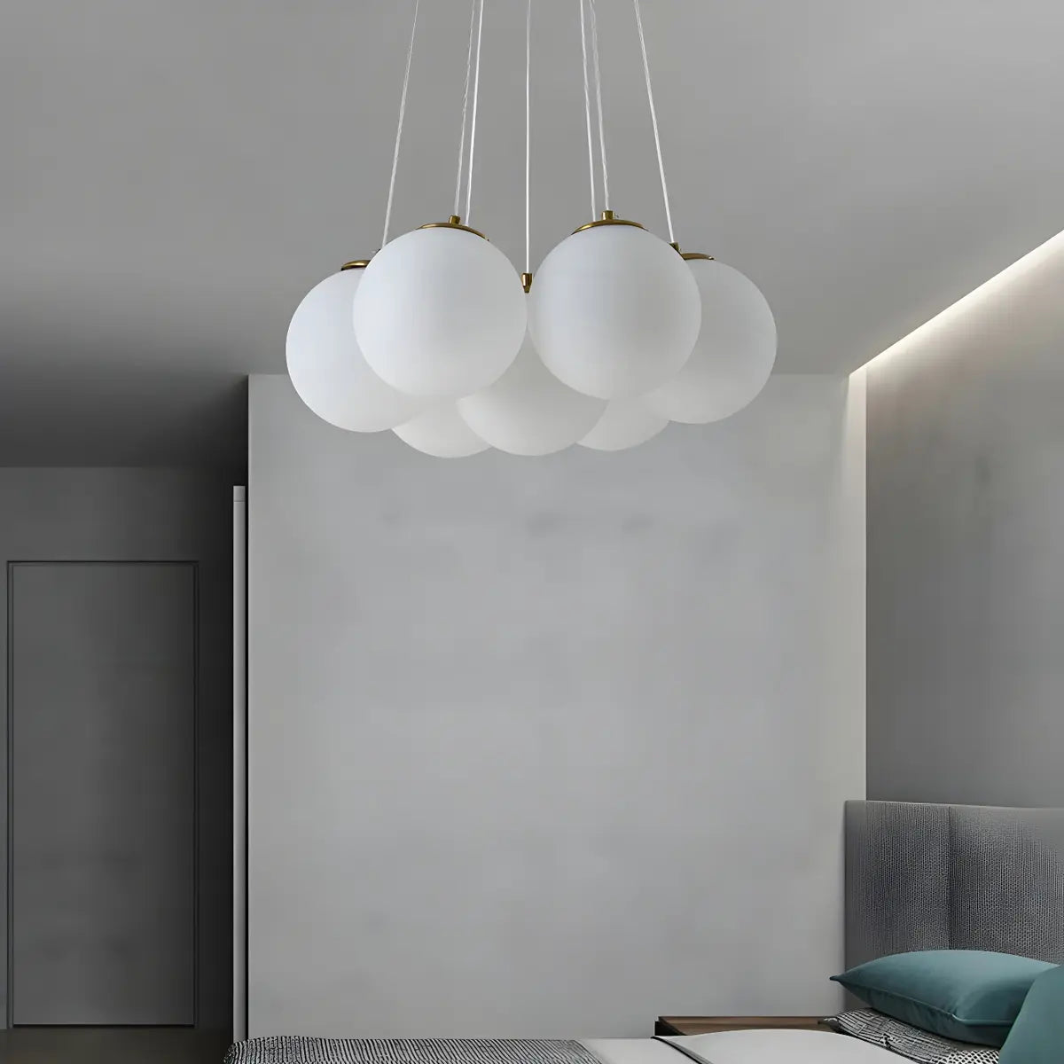 White Glass Living Room Multi-Light Bubble Chandelier Image - 7