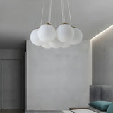 White Glass Living Room Multi-Light Bubble Chandelier Image - 7