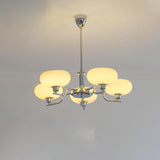 White Glass Modern Drum Chrome Chandelier Adjustable Height Image - 10