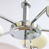 White Glass Modern Drum Chrome Chandelier Adjustable Height Image - 14