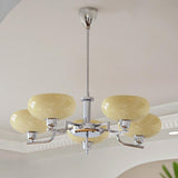 White Glass Modern Drum Chrome Chandelier Adjustable Height Image - 3