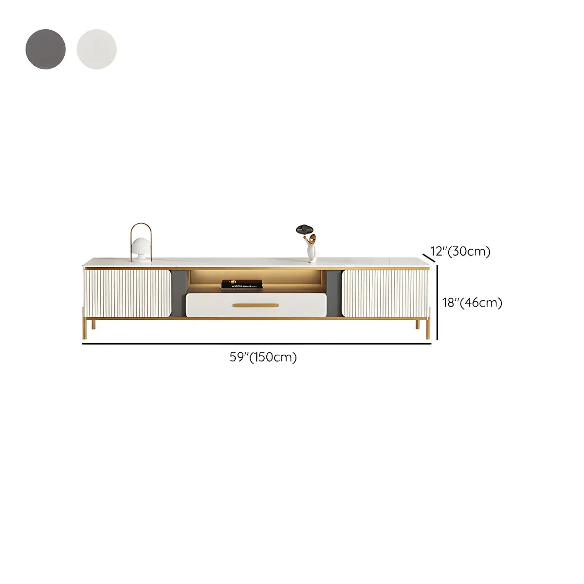 White Glass Open Storage Drawers TV Stand with Legs 