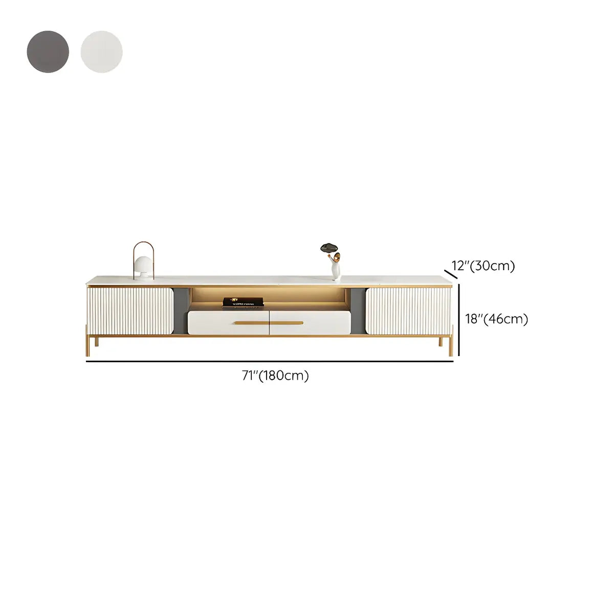 White Glass Open Storage Drawers TV Stand with Legs Image - 15