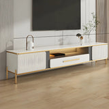 White Glass Open Storage Drawers TV Stand with Legs Image - 2