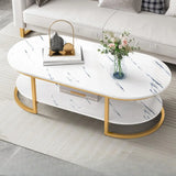 White Glass Oval Shelves Storage Sled Coffee Table Image - 12