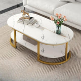 White Glass Oval Shelves Storage Sled Coffee Table Image - 9