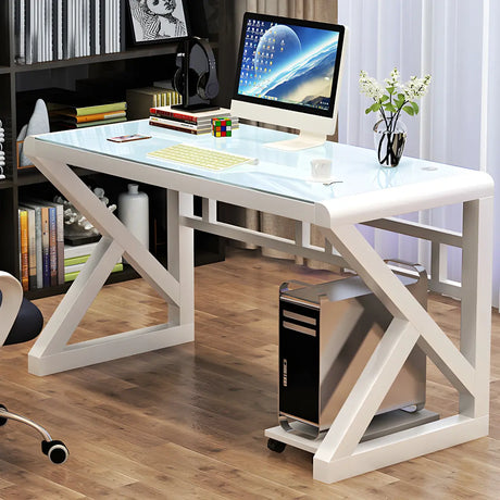 White Glass Rectangular Steel Sledge Gaming Desk Image - 1