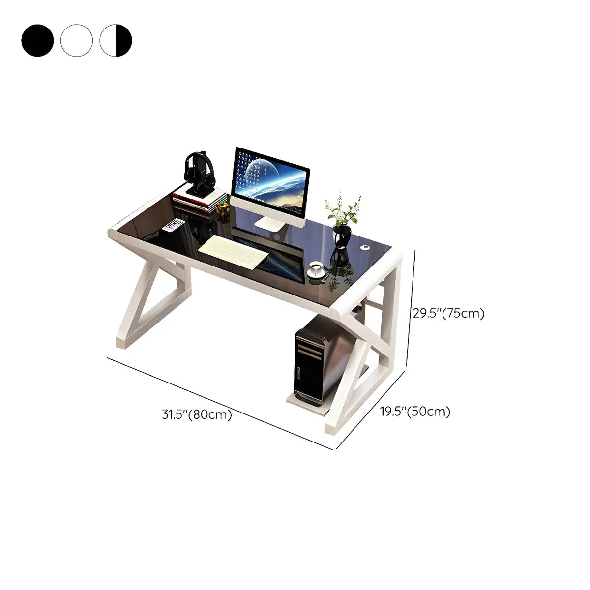 White Glass Rectangular Steel Sledge Gaming Desk 