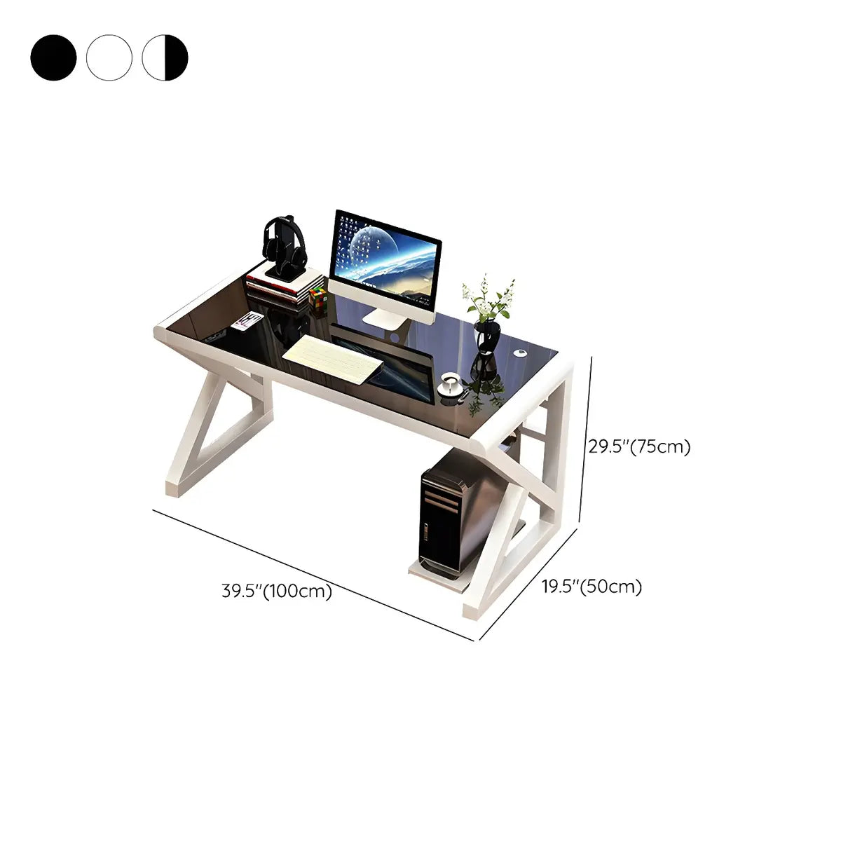 White Glass Rectangular Steel Sledge Gaming Desk Image - 11