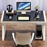 White Glass Rectangular Steel Sledge Gaming Desk Image - 3