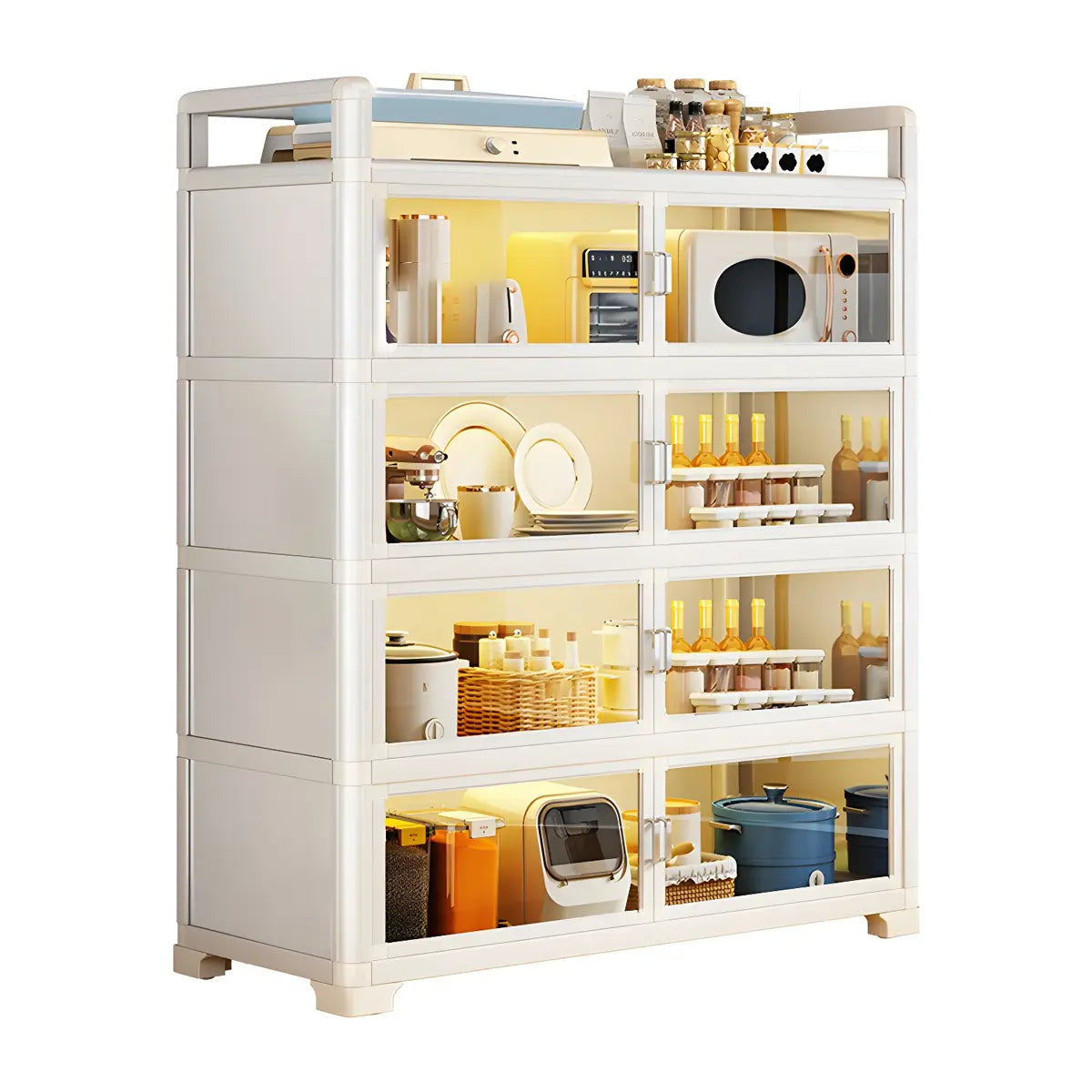 White Glass Shelf Metal Baker's Rack with Cabinets Image - 10