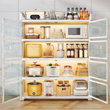 White Glass Shelf Metal Baker's Rack with Cabinets Image - 3