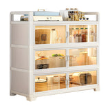 White Glass Shelf Metal Baker's Rack with Cabinets Image - 4