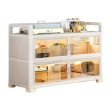 White Glass Shelf Metal Baker's Rack with Cabinets Image - 5