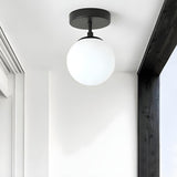 White Glass Spherical Semi-Flush Mount Ceiling Light Image - 3