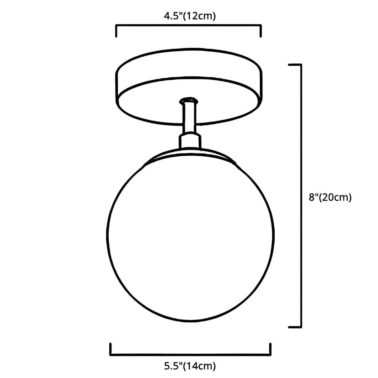 White Glass Spherical Semi-Flush Mount Ceiling Light 