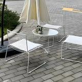 White Glass Top Iron Frame Round Outdoor Coffee Table Image - 17