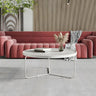 White Glass Top Iron Frame Round Outdoor Coffee Table Image - 2